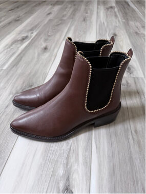 Coach Chelsea Ankle Boots Women's 8B Brown Leather Gold Stud C0723